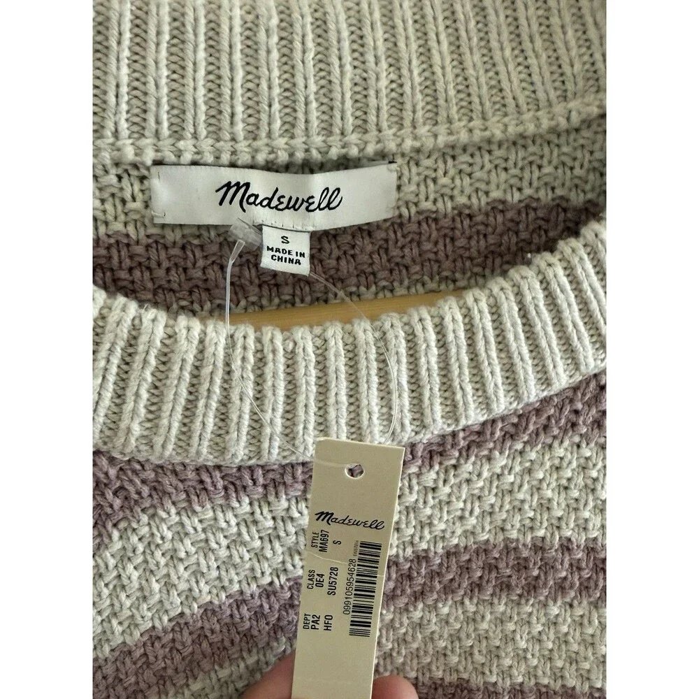 NWT Madewell Women’s knit striped sweater cream size S cabincore cozy - Picture 4 of 7